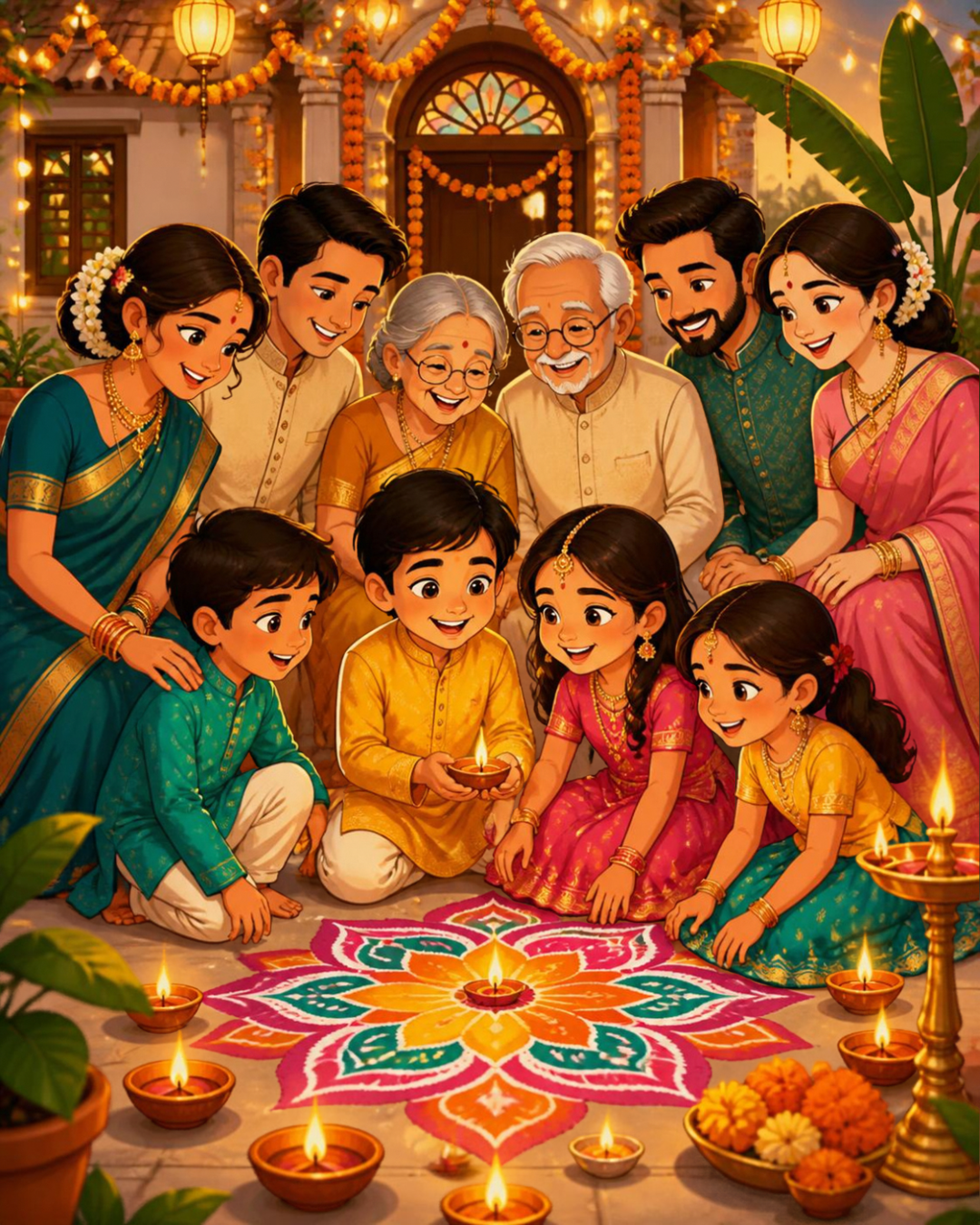 A family celebrating Diwali together